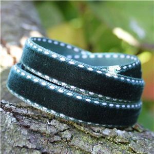 Velvet Saddle Stitch Ribbon - Forest/White